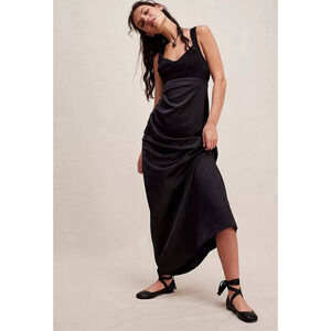 New Free People Gia Maxi Dress $250 SIZE 4 Black Bustier Slip Gown Silky